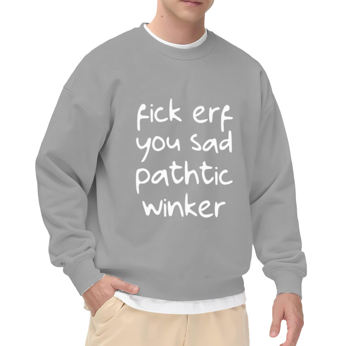 Misspelled Swear Word Handwritten Crewneck Sweatshirt | Funny Intentional Typo Insult Graphic Pullover, Crude Humor Meme Top