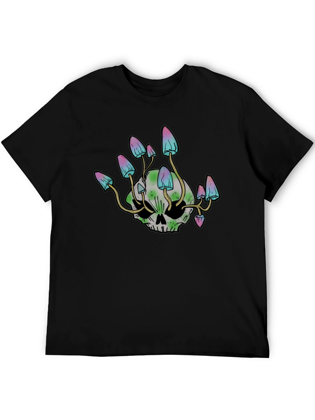 Skull Mushroom Graphic Tee - Black Cotton Blend Shirt