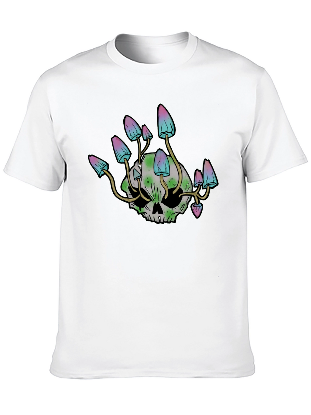 Skull Mushroom Graphic Tee - Black Cotton Blend Shirt