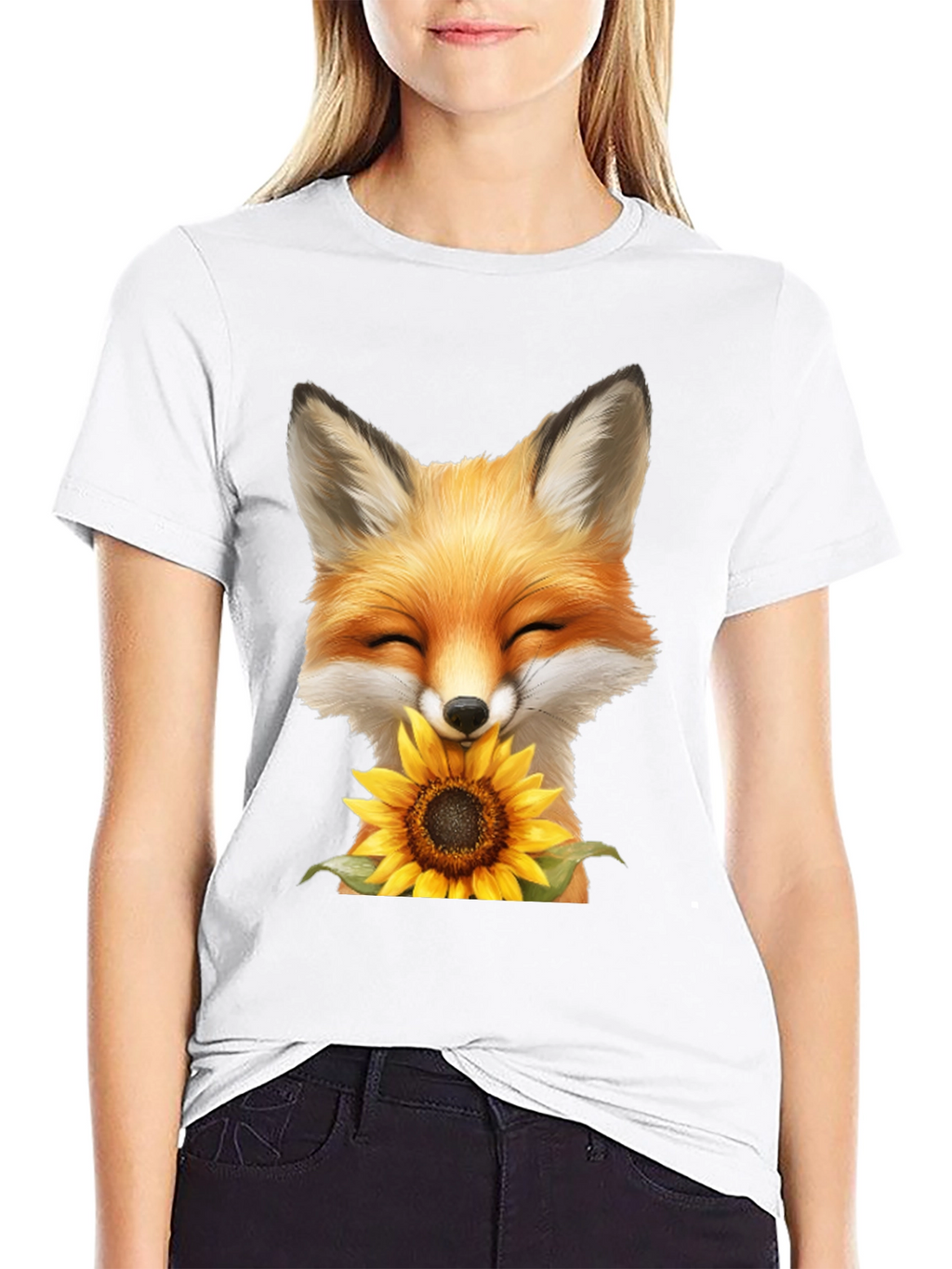 Fox and Sunflower Graphic T-Shirt