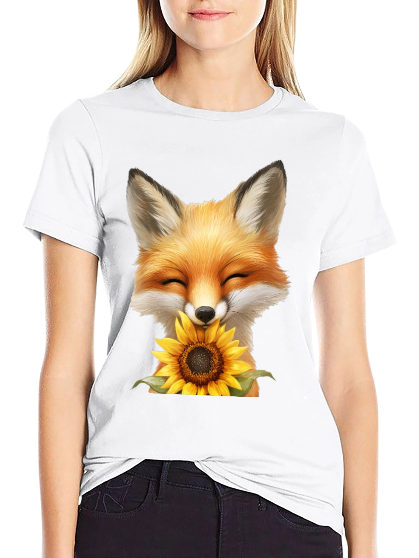 Fox and Sunflower Graphic T-Shirt