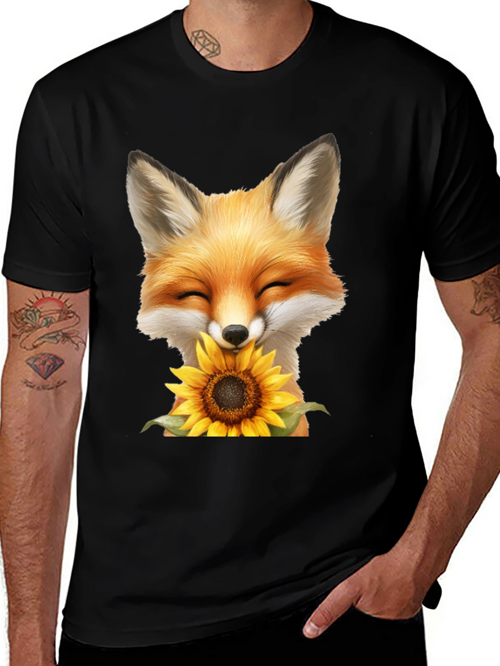 Fox and Sunflower Graphic T-Shirt