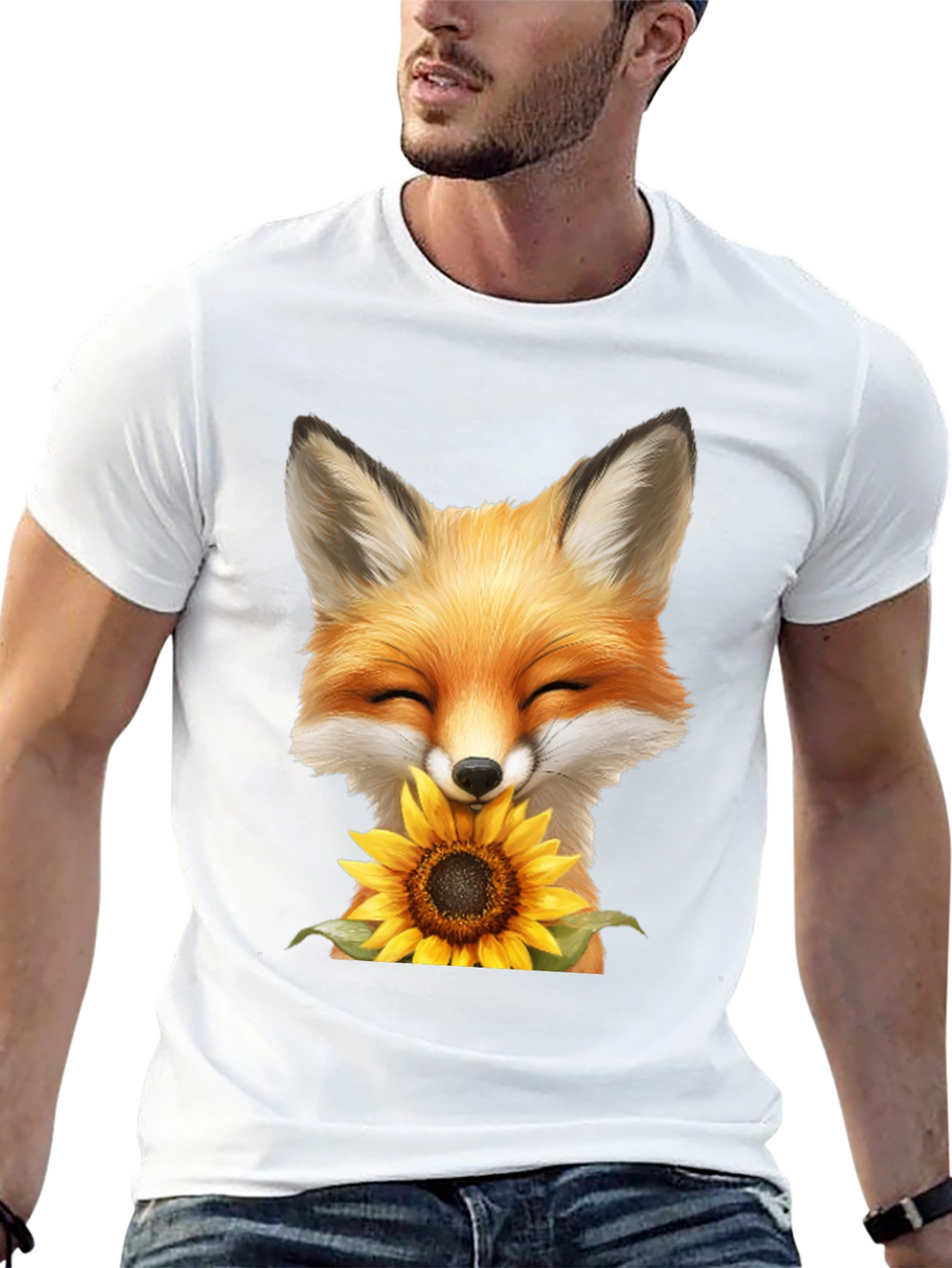 Fox and Sunflower Graphic T-Shirt