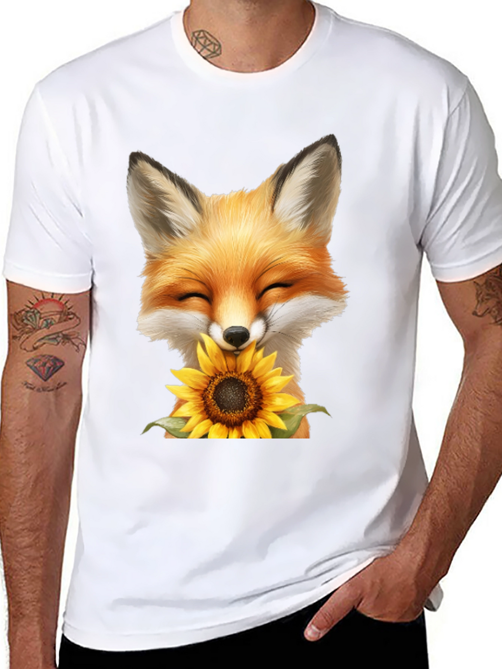 Fox and Sunflower Graphic T-Shirt