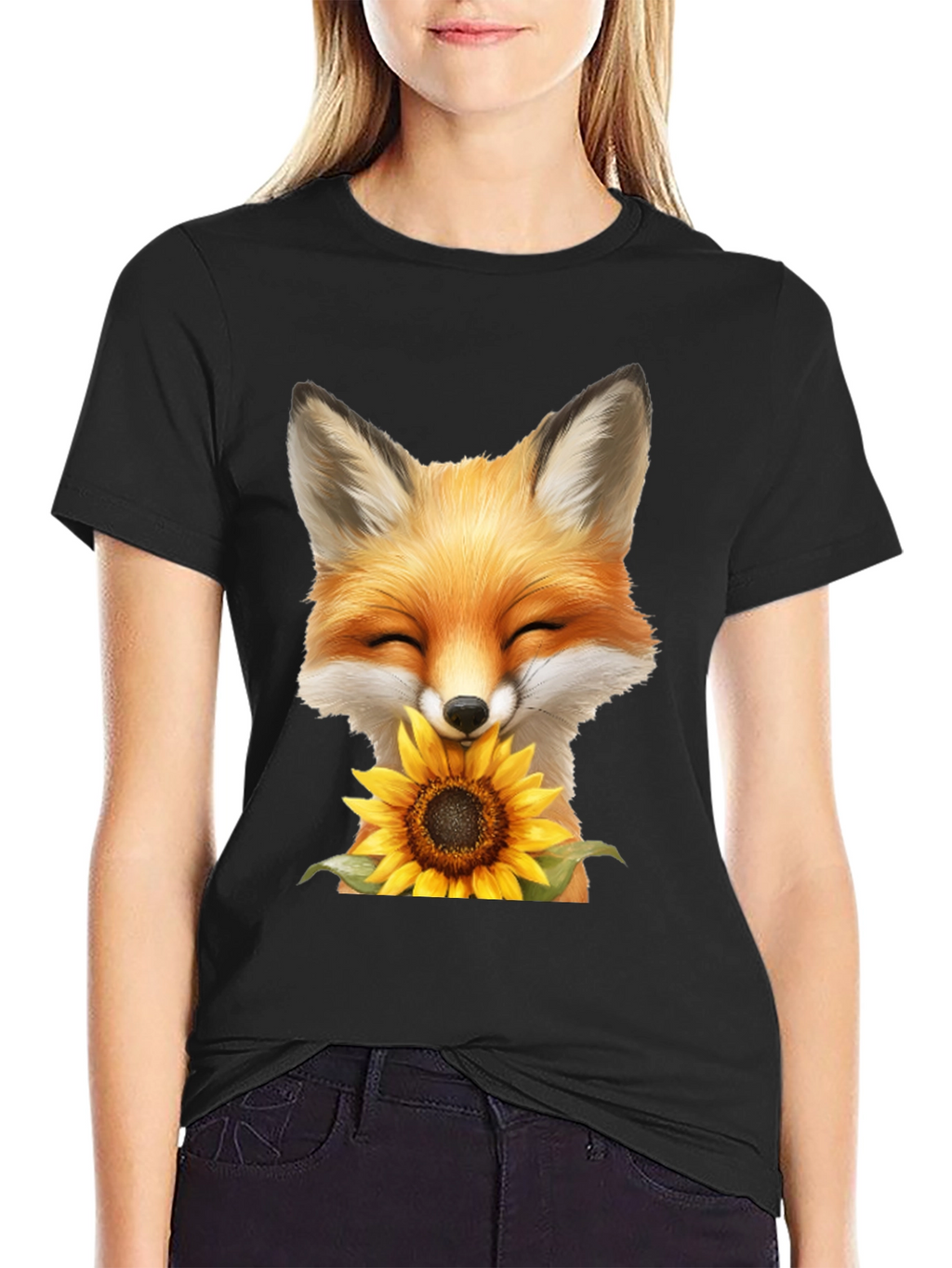 Fox and Sunflower Graphic T-Shirt