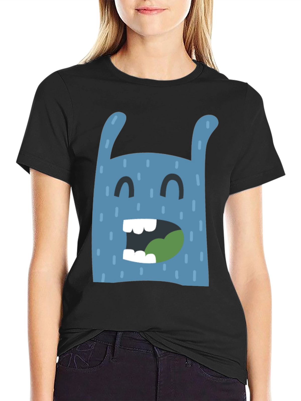 Funny Monster Graphic Black T-Shirt