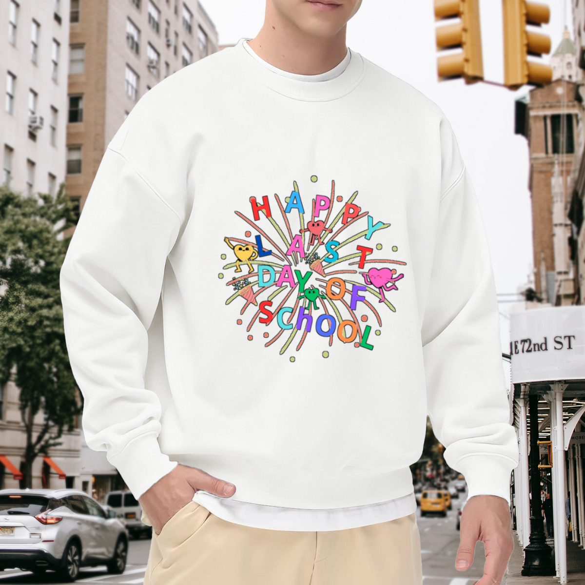 Happy Last Day Of School Crewneck Sweatshirt, Confetti Celebration Pullover, School's Out Gift