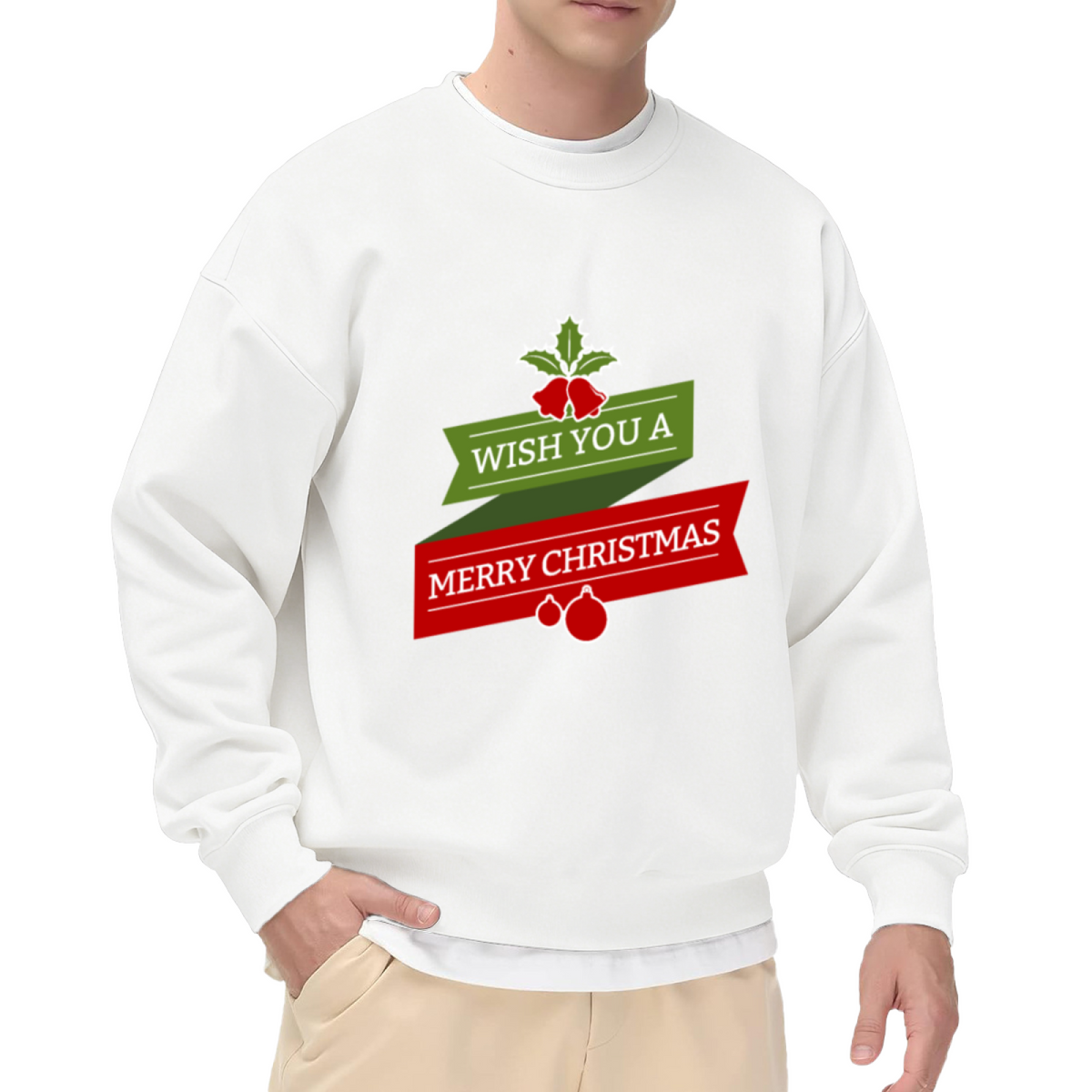 Merry Christmas Crewneck Sweatshirt, Wish You A Merry Xmas Holiday Gift Top