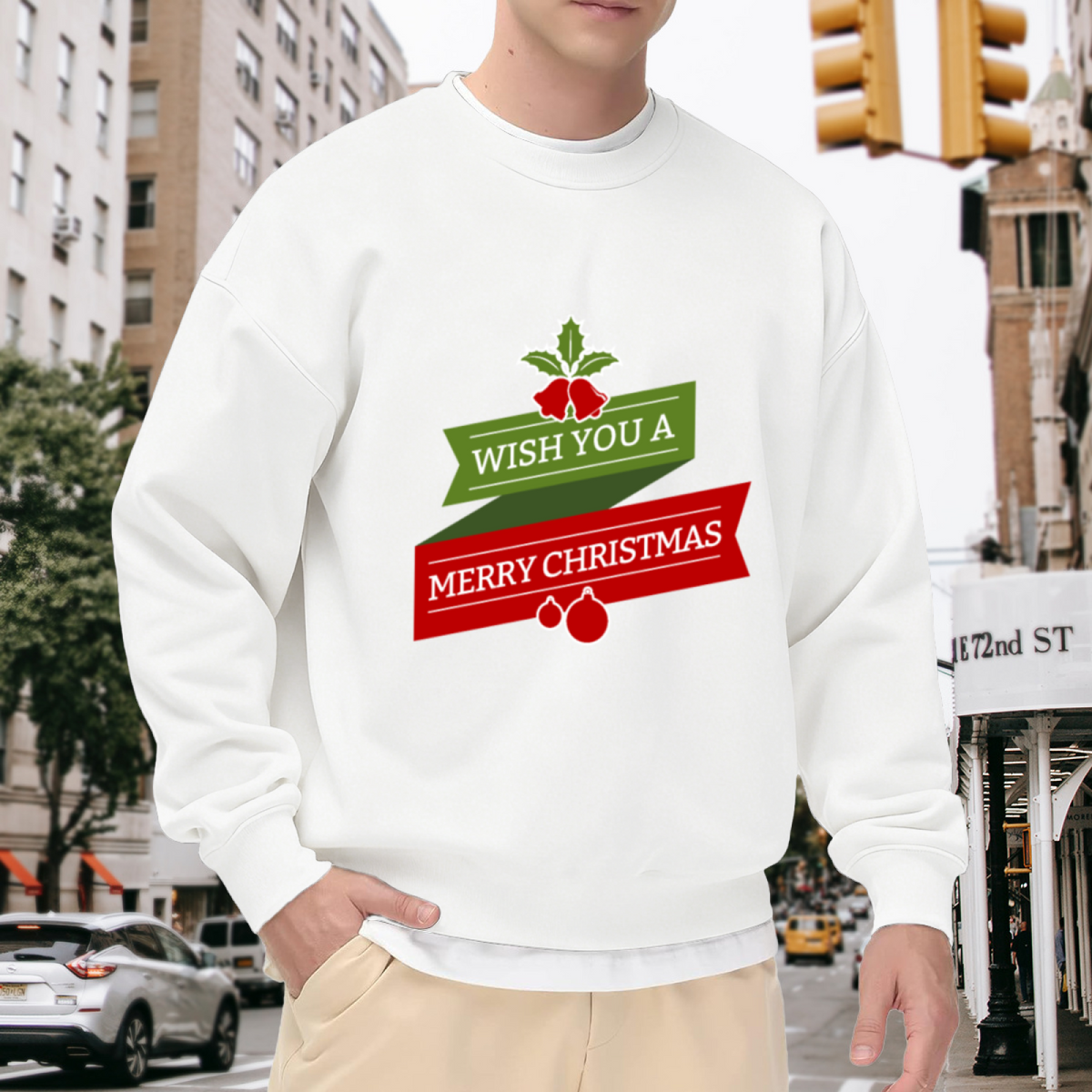 Merry Christmas Crewneck Sweatshirt, Wish You A Merry Xmas Holiday Gift Top