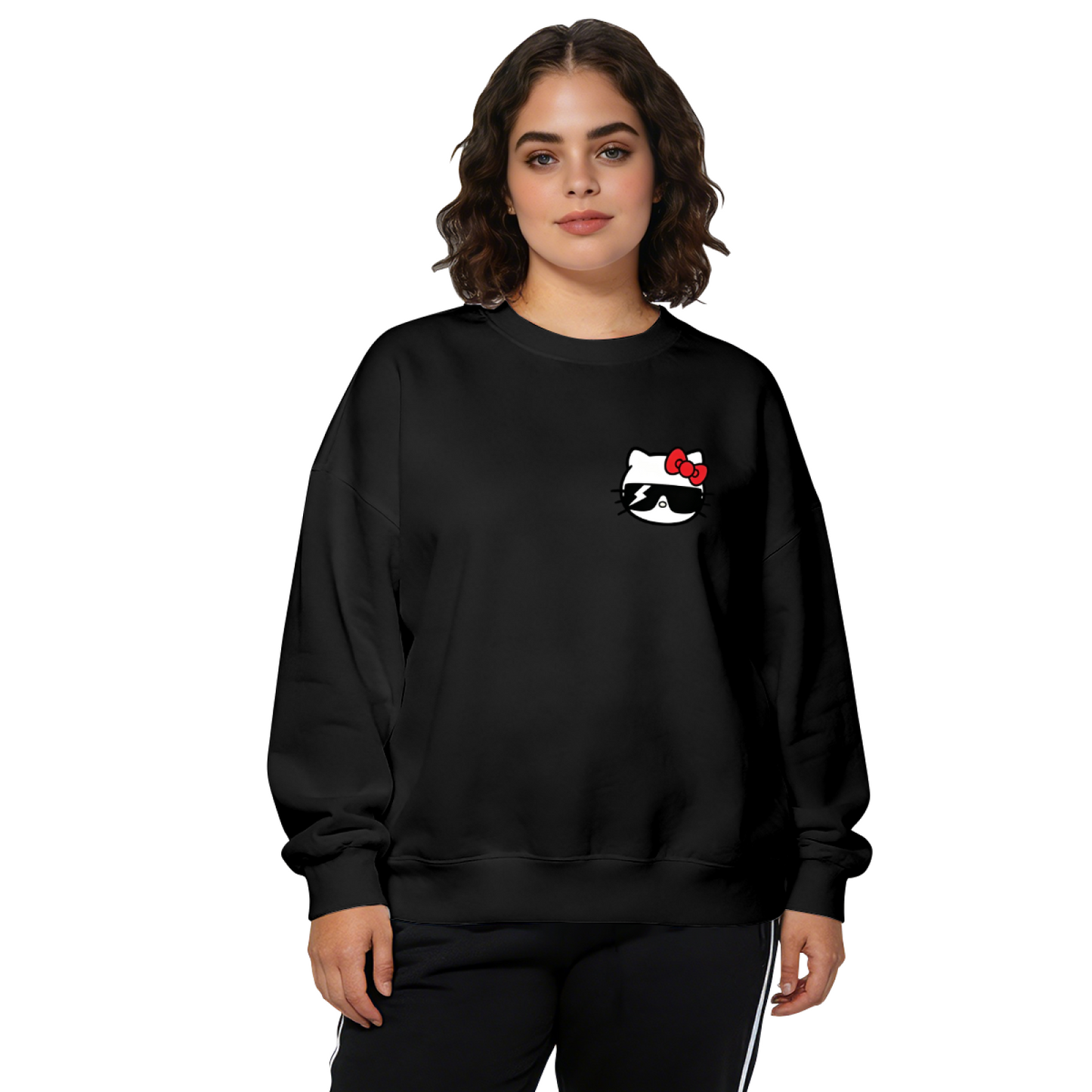 Cool Sunglasses Hello Kitty Minimal Chest Print Crewneck Sweatshirt