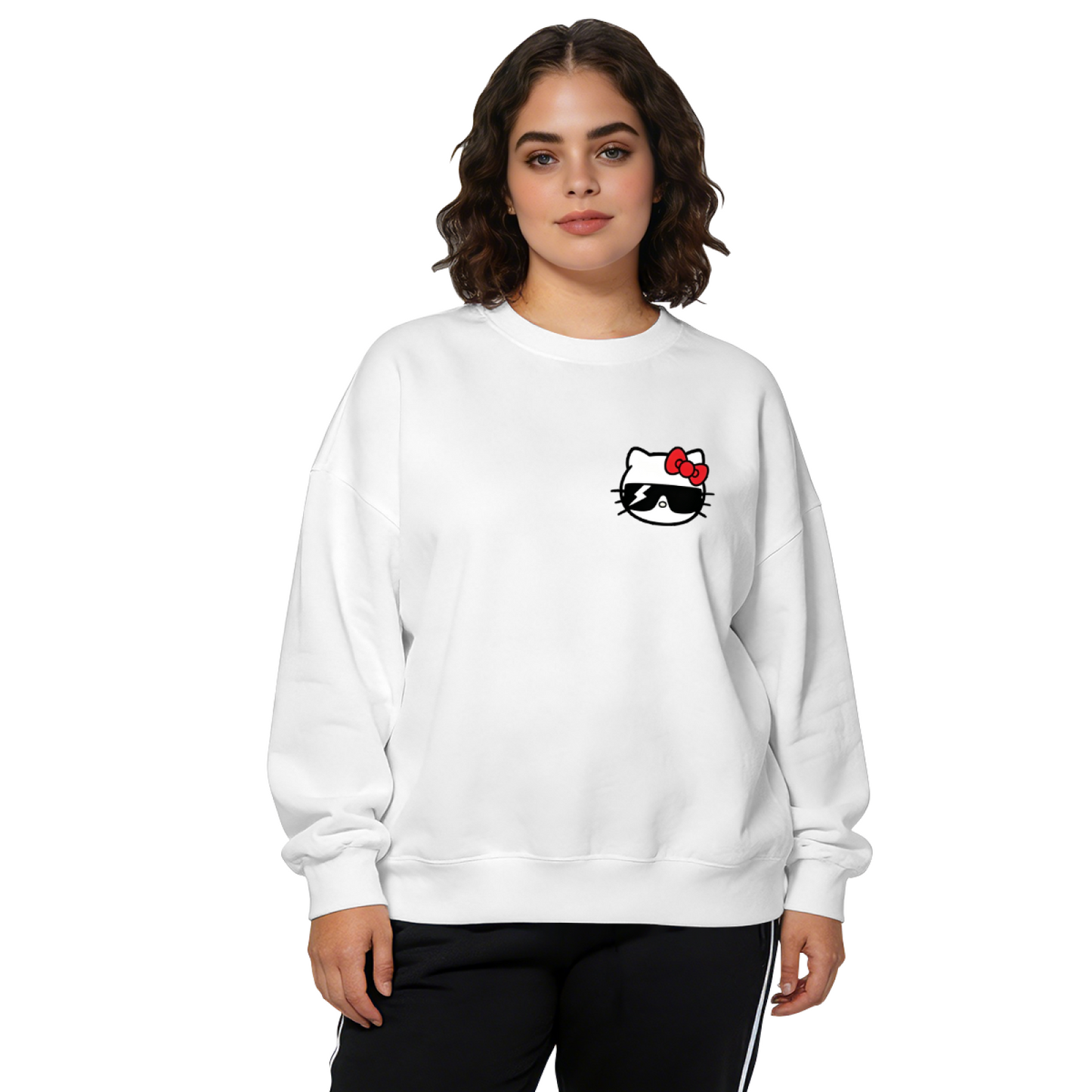 Cool Sunglasses Hello Kitty Minimal Chest Print Crewneck Sweatshirt