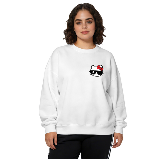 Cool Sunglasses Hello Kitty Minimal Chest Print Crewneck Sweatshirt