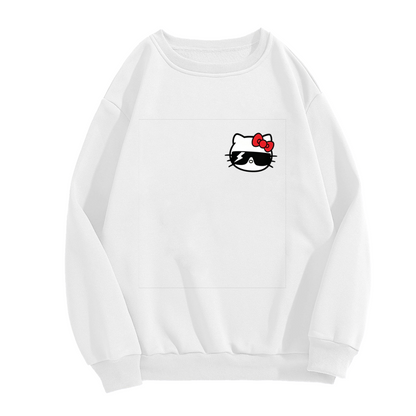 Cool Sunglasses Hello Kitty Minimal Chest Print Crewneck Sweatshirt