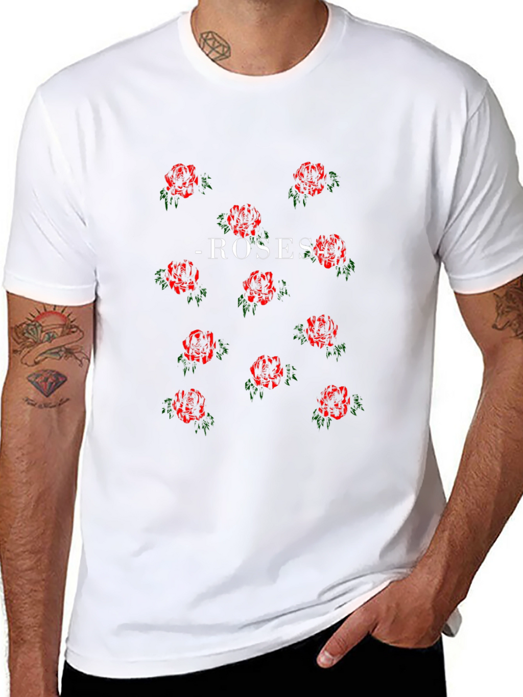 Roses Patterned Black T-Shirt