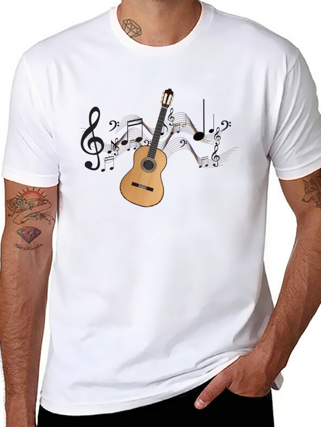 Guitar & Music Notes Graphic Black Tee