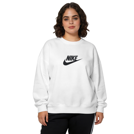 Minimal Classic Swoosh Logo White Crewneck Sweatshirt