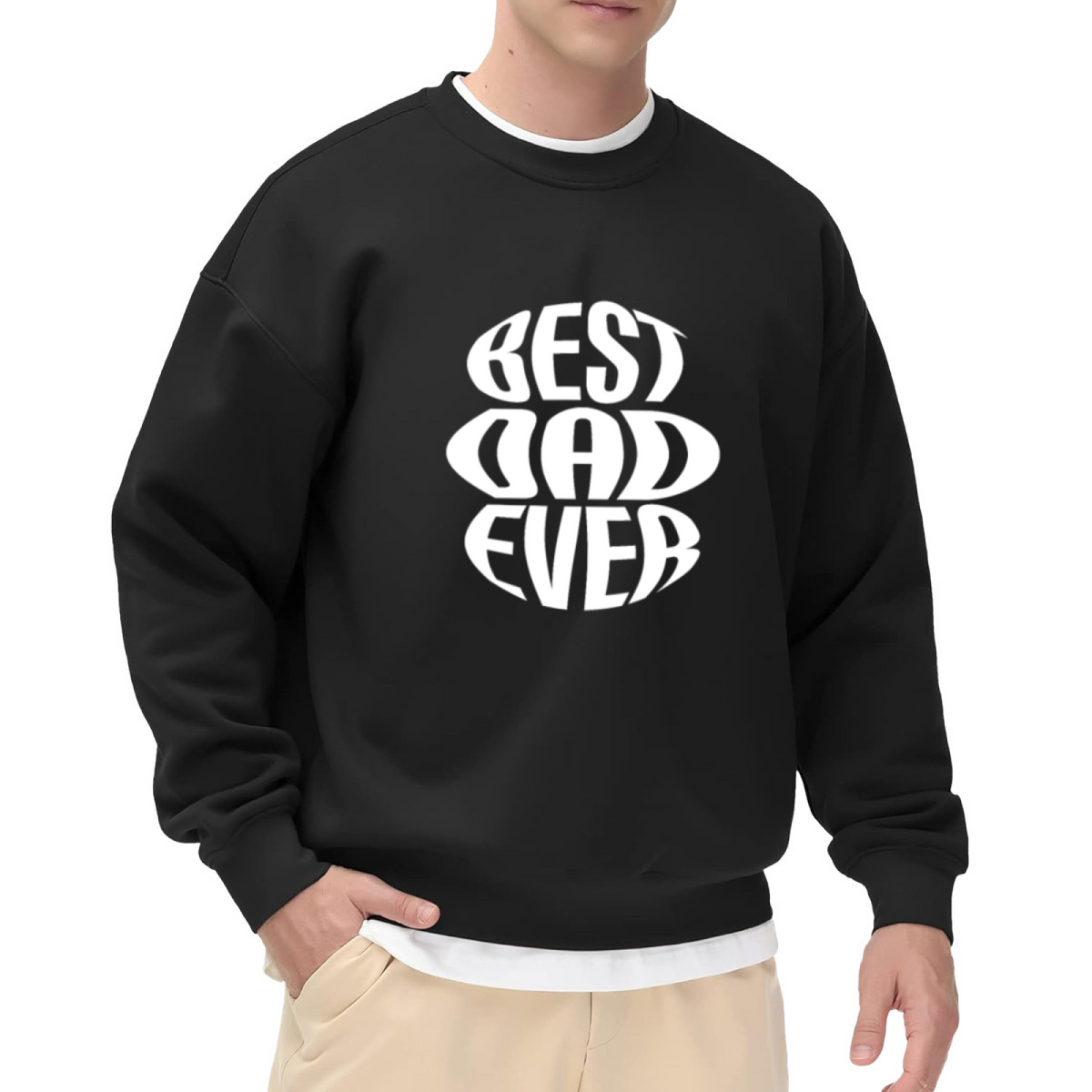 Stylish Crewneck Sweatshirt with Eye-Catching EST AD EVER Distorted Retro Text Print for Casual Outfits