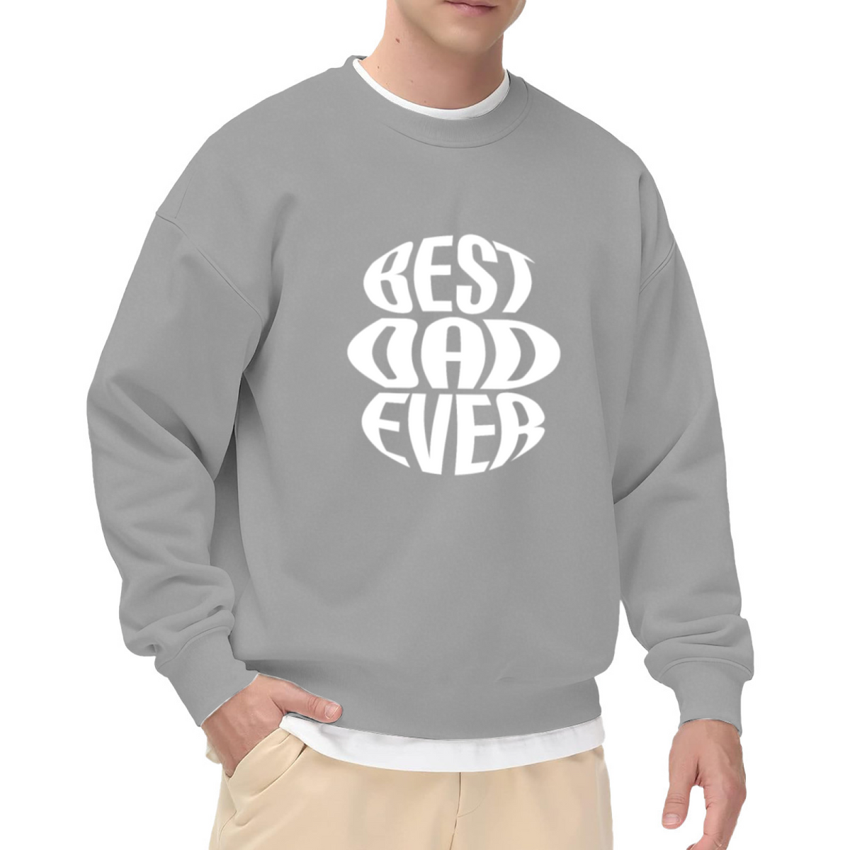 Stylish Crewneck Sweatshirt with Eye-Catching EST AD EVER Distorted Retro Text Print for Casual Outfits