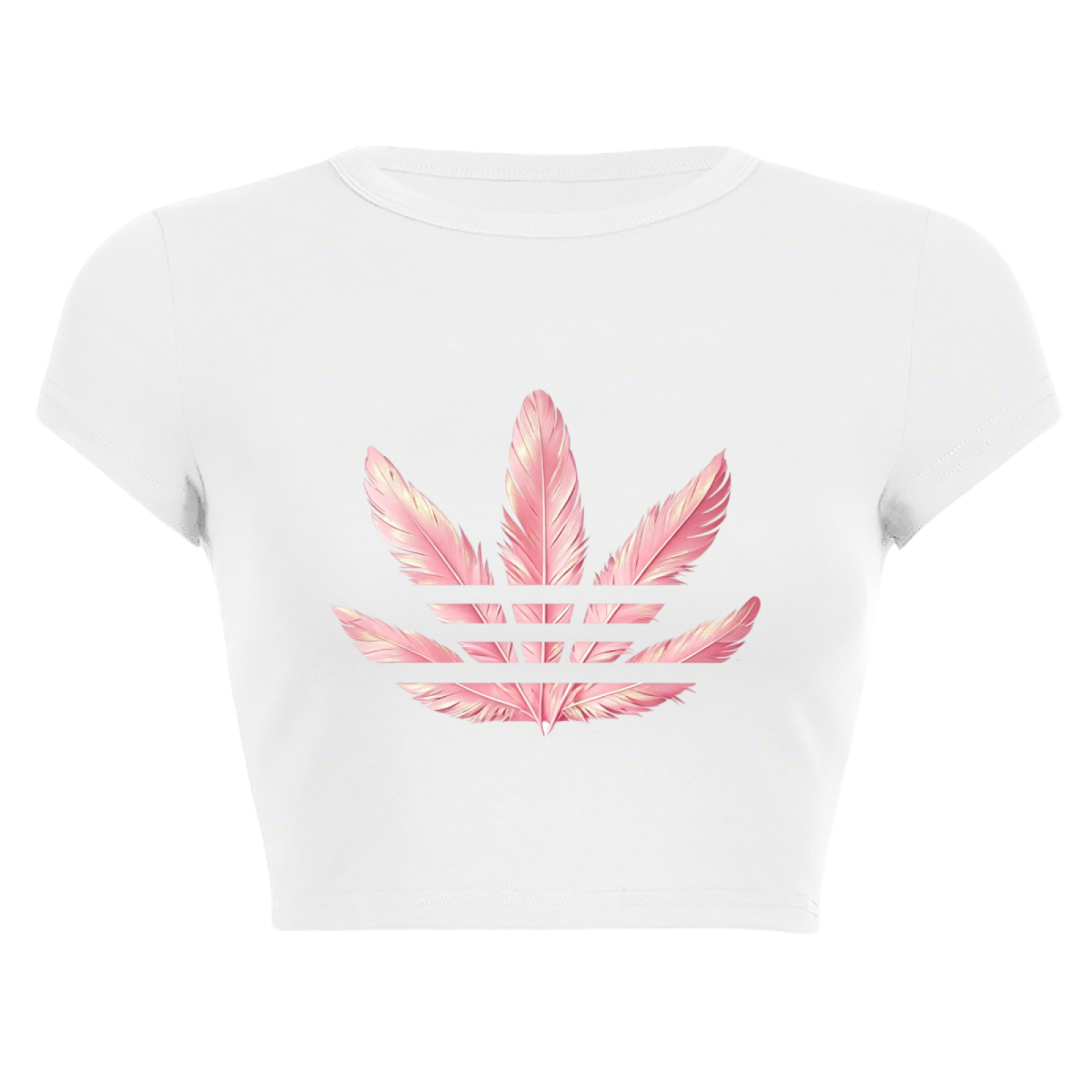 Pastel Pink Feather Logo White Slim Crop Tee ¨C Soft Aesthetic Street Top 16.