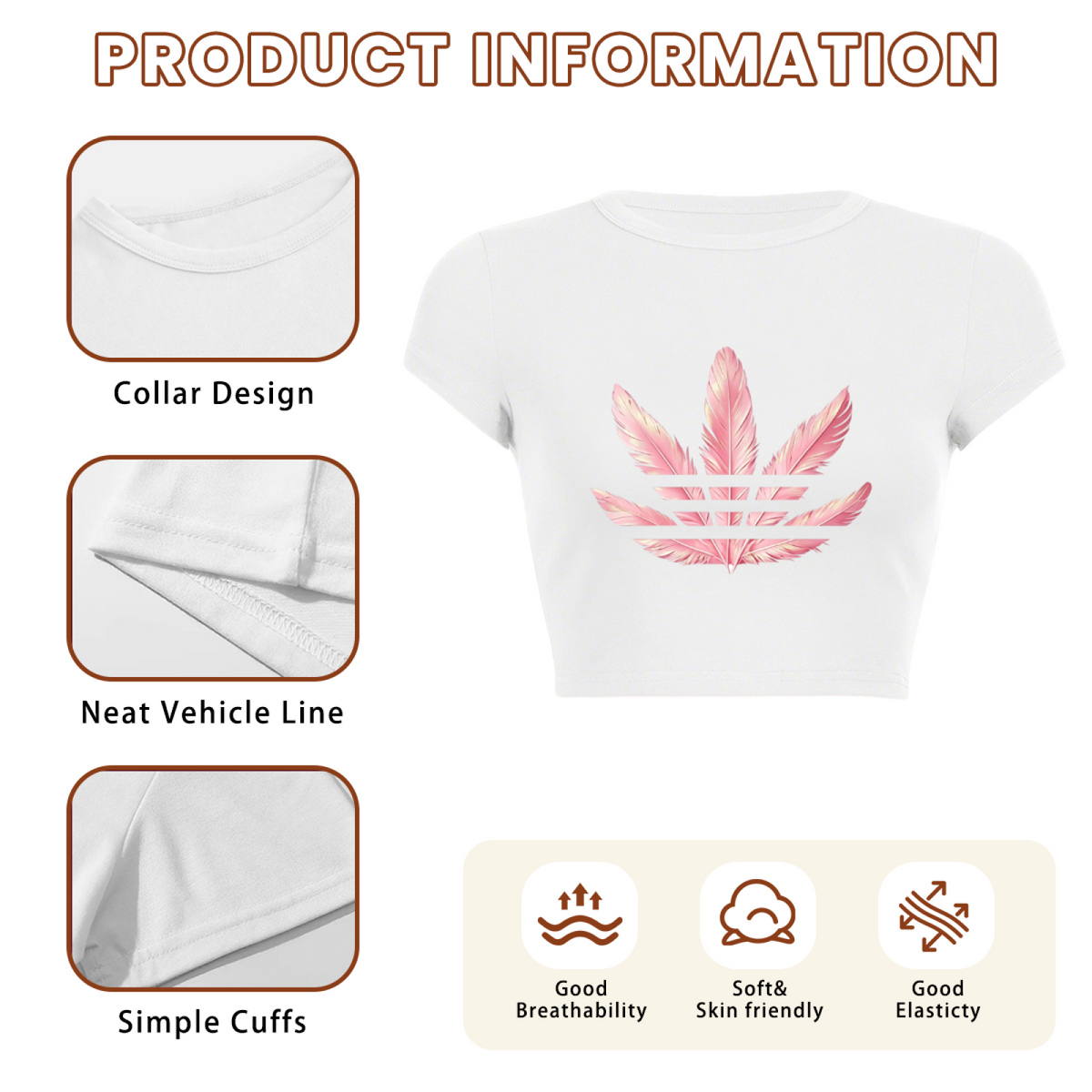 Pastel Pink Feather Logo White Slim Crop Tee ¨C Soft Aesthetic Street Top 16.