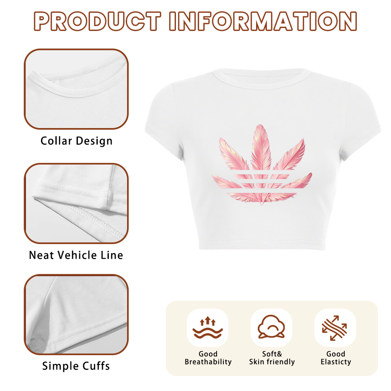 Pastel Pink Feather Logo White Slim Crop Tee ¨C Soft Aesthetic Street Top 16.