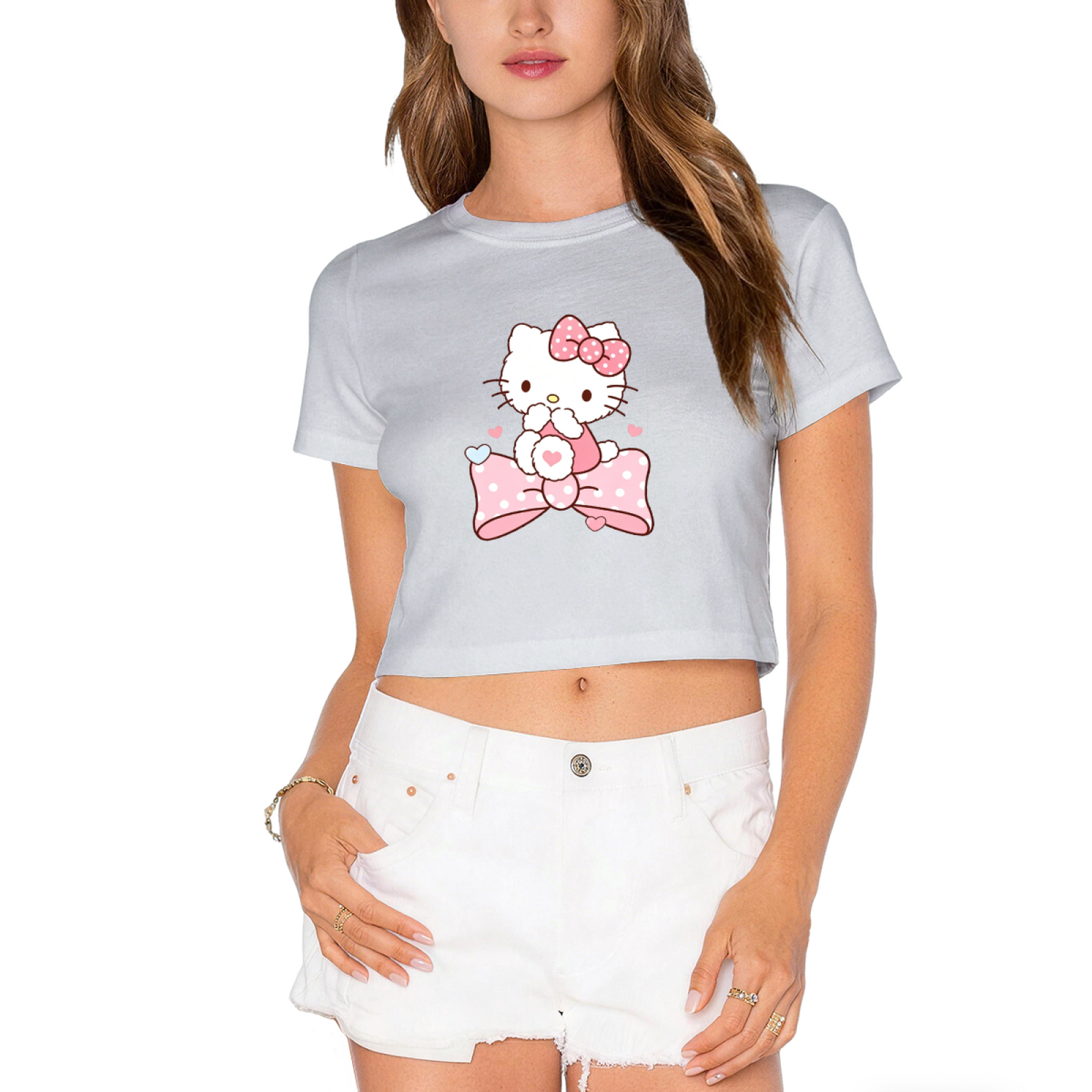 Dreamy Big Bow Hello Kitty Heart?Filled Pink Crop Tee