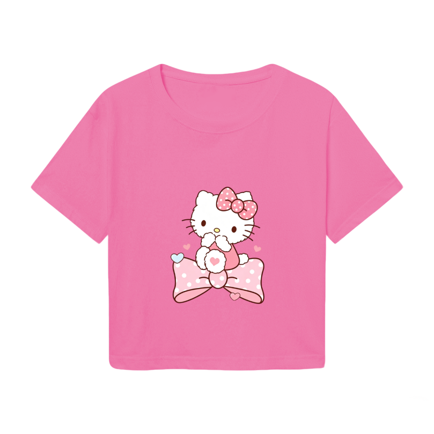 Dreamy Big Bow Hello Kitty Heart?Filled Pink Crop Tee