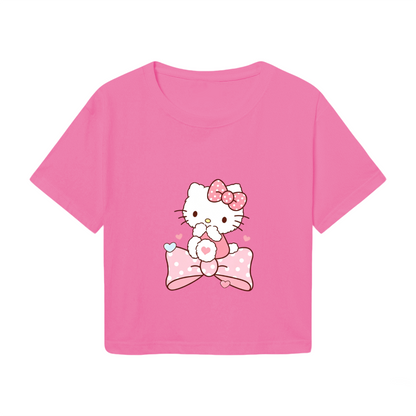Dreamy Big Bow Hello Kitty Heart?Filled Pink Crop Tee