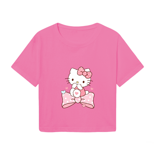 Dreamy Big Bow Hello Kitty Heart?Filled Pink Crop Tee