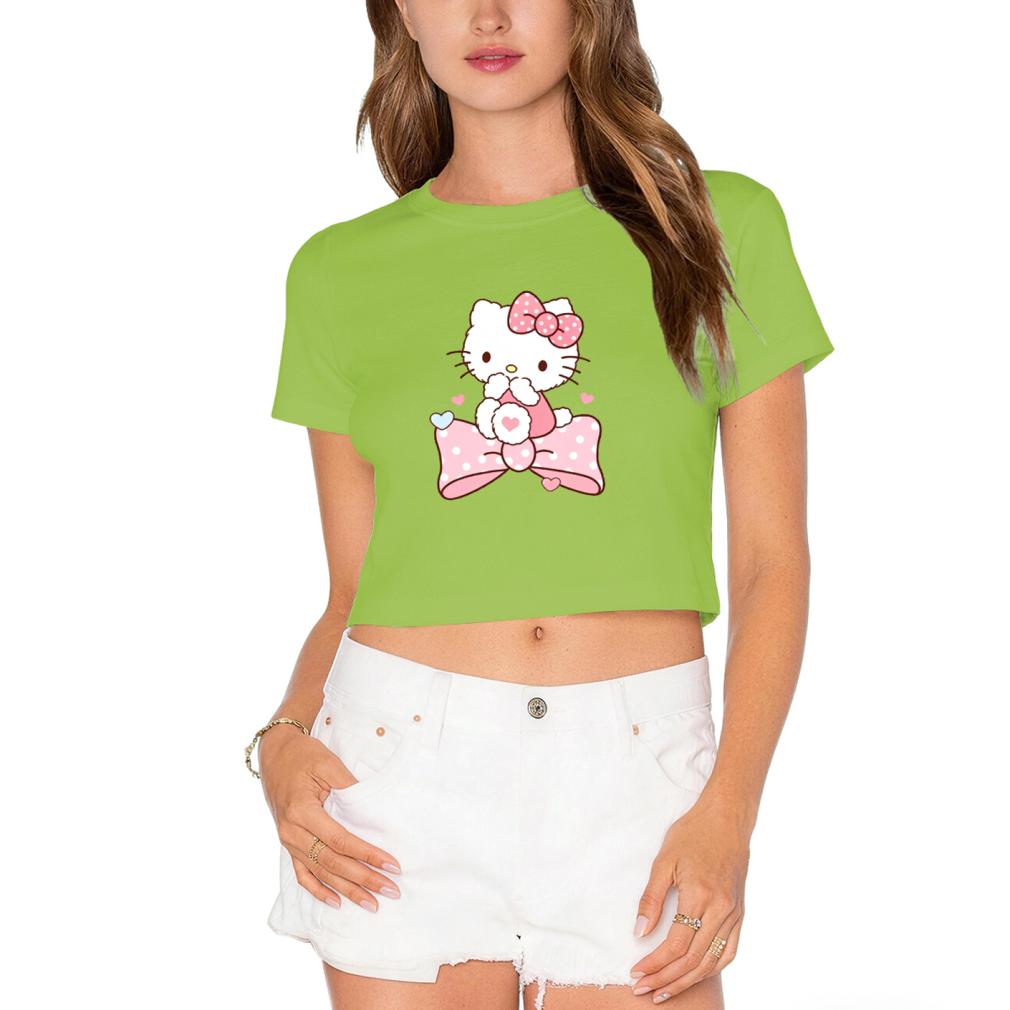 Dreamy Big Bow Hello Kitty Heart?Filled Pink Crop Tee