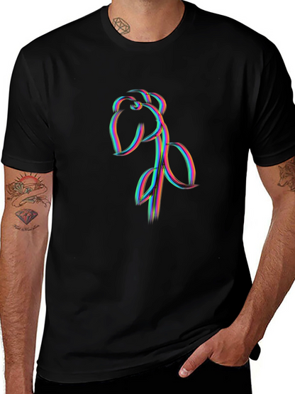 Abstract Floral Line Art Graphic Black Tee