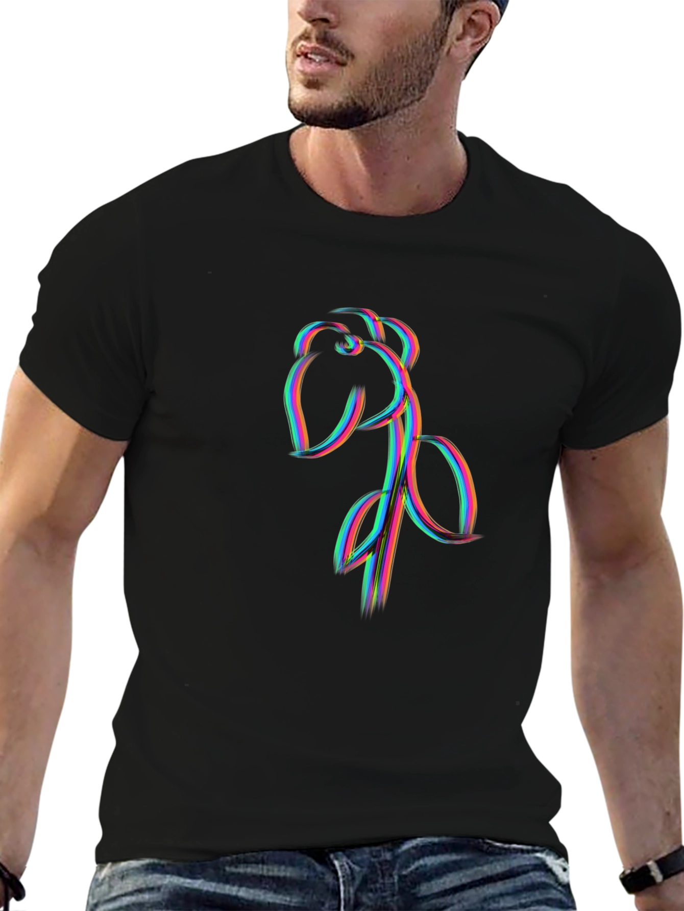 Abstract Floral Line Art Graphic Black Tee