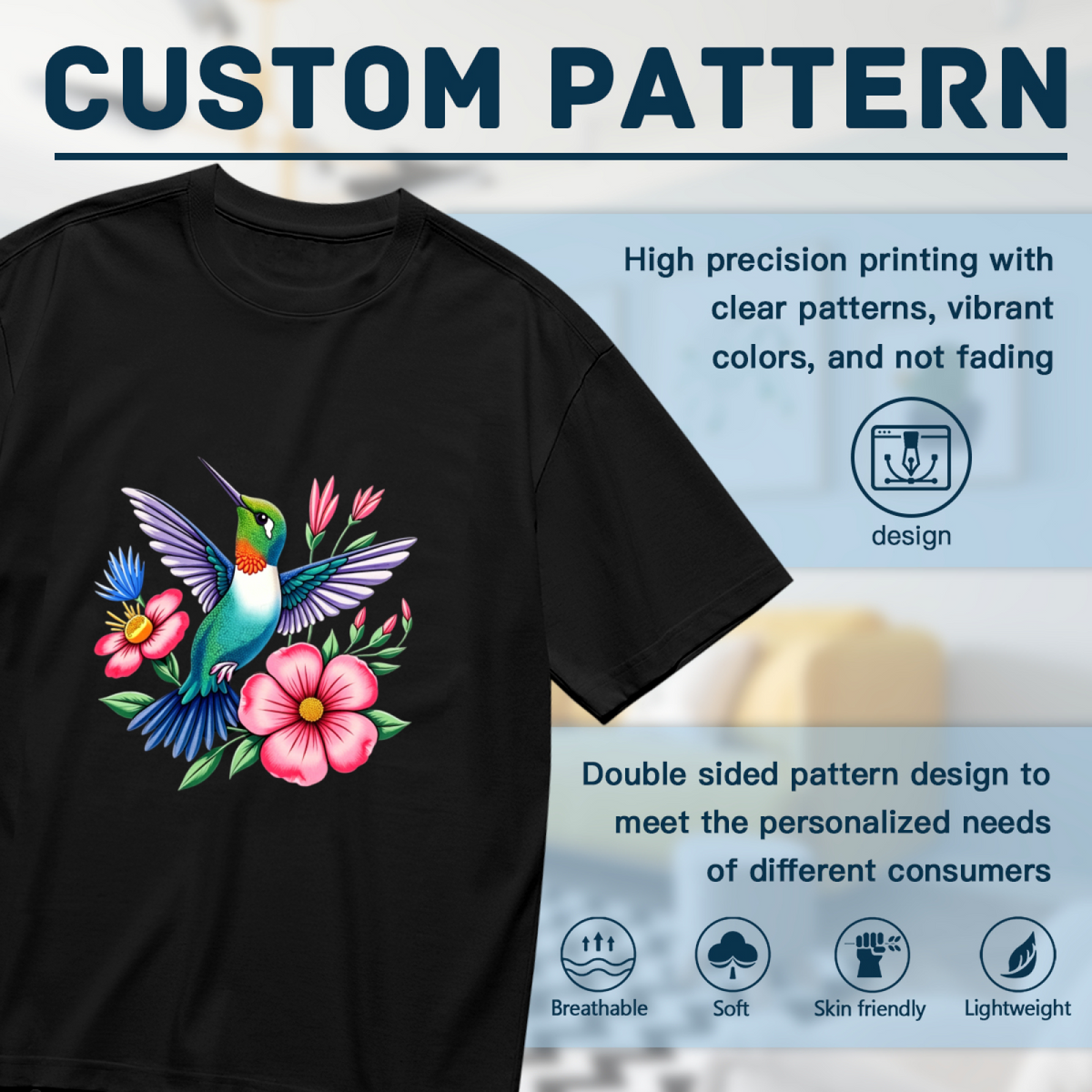 Vibrant Floral Hummingbird Nature Art Tee