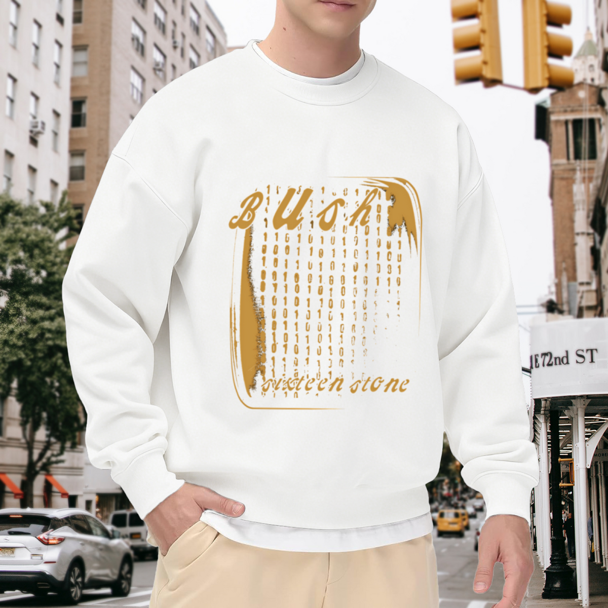 Bush Sixteen Stone Binary Crewneck Sweatshirt | Retro 90s Band Pullover, Vintage Distressed Tech Frame Graphic Top, Rock Music Gift