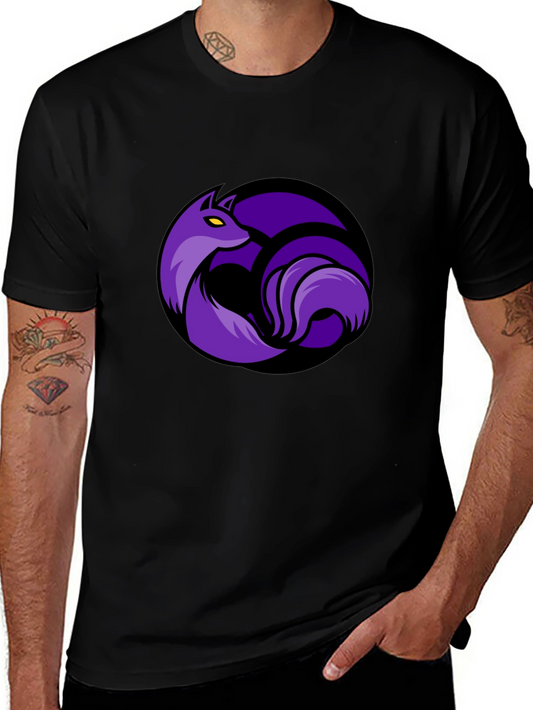 Black T-Shirt with Purple Fox Circle Graphic