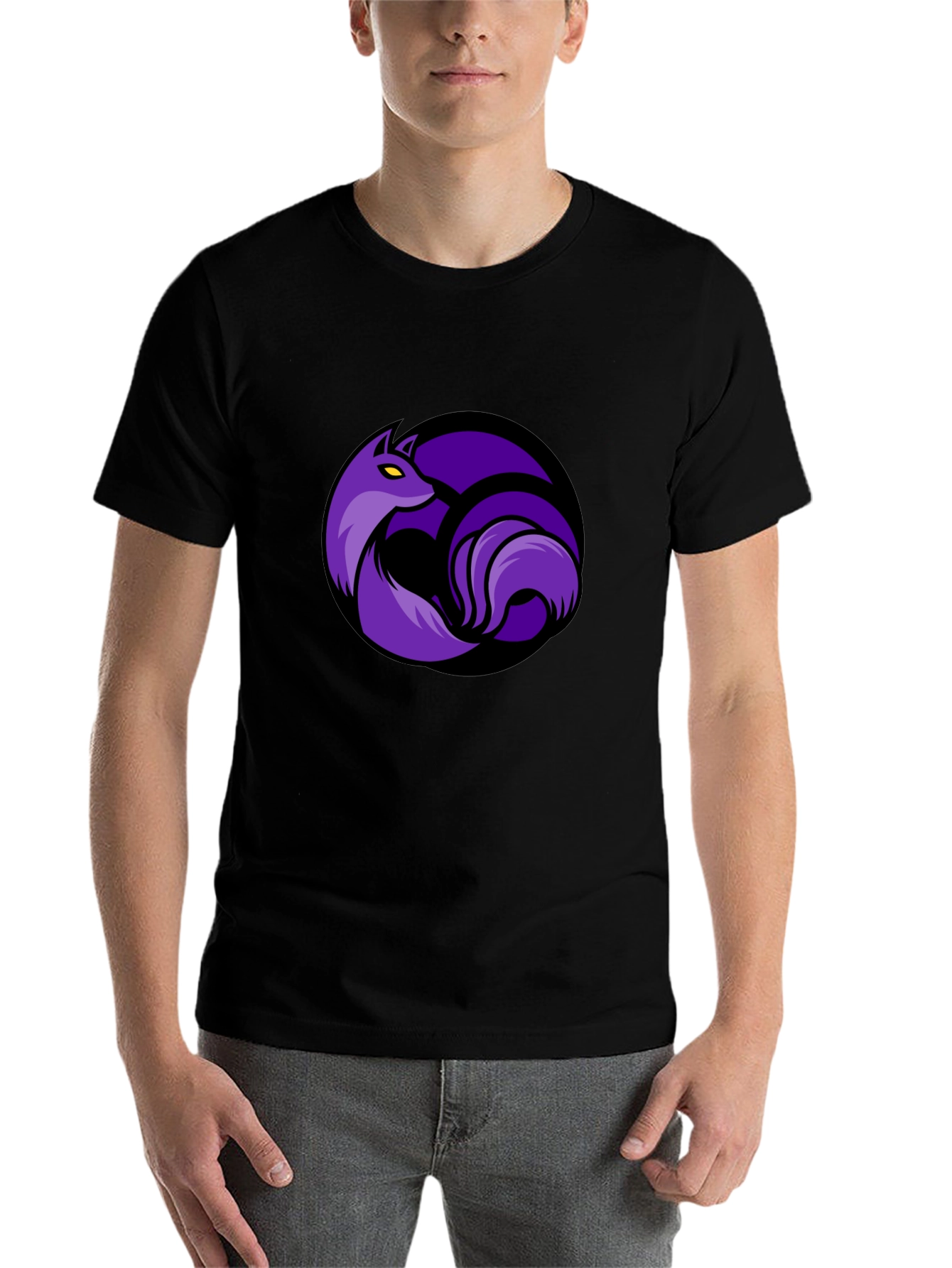 Black T-Shirt with Purple Fox Circle Graphic