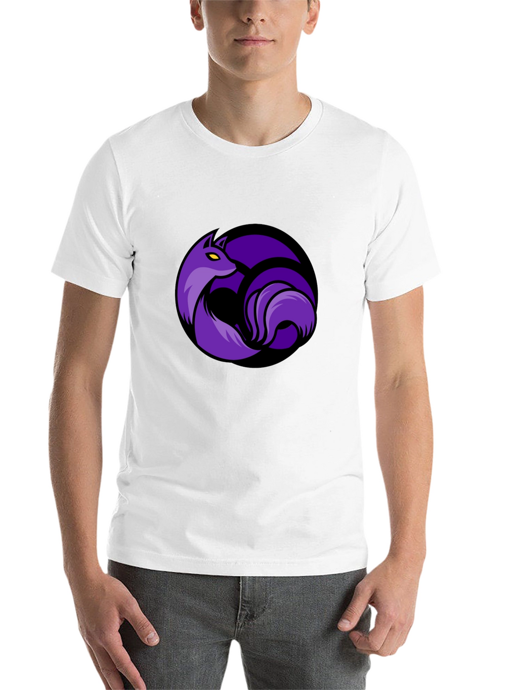 Black T-Shirt with Purple Fox Circle Graphic