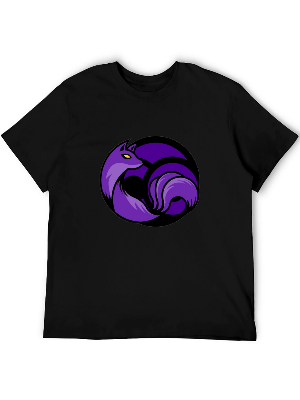 Black T-Shirt with Purple Fox Circle Graphic