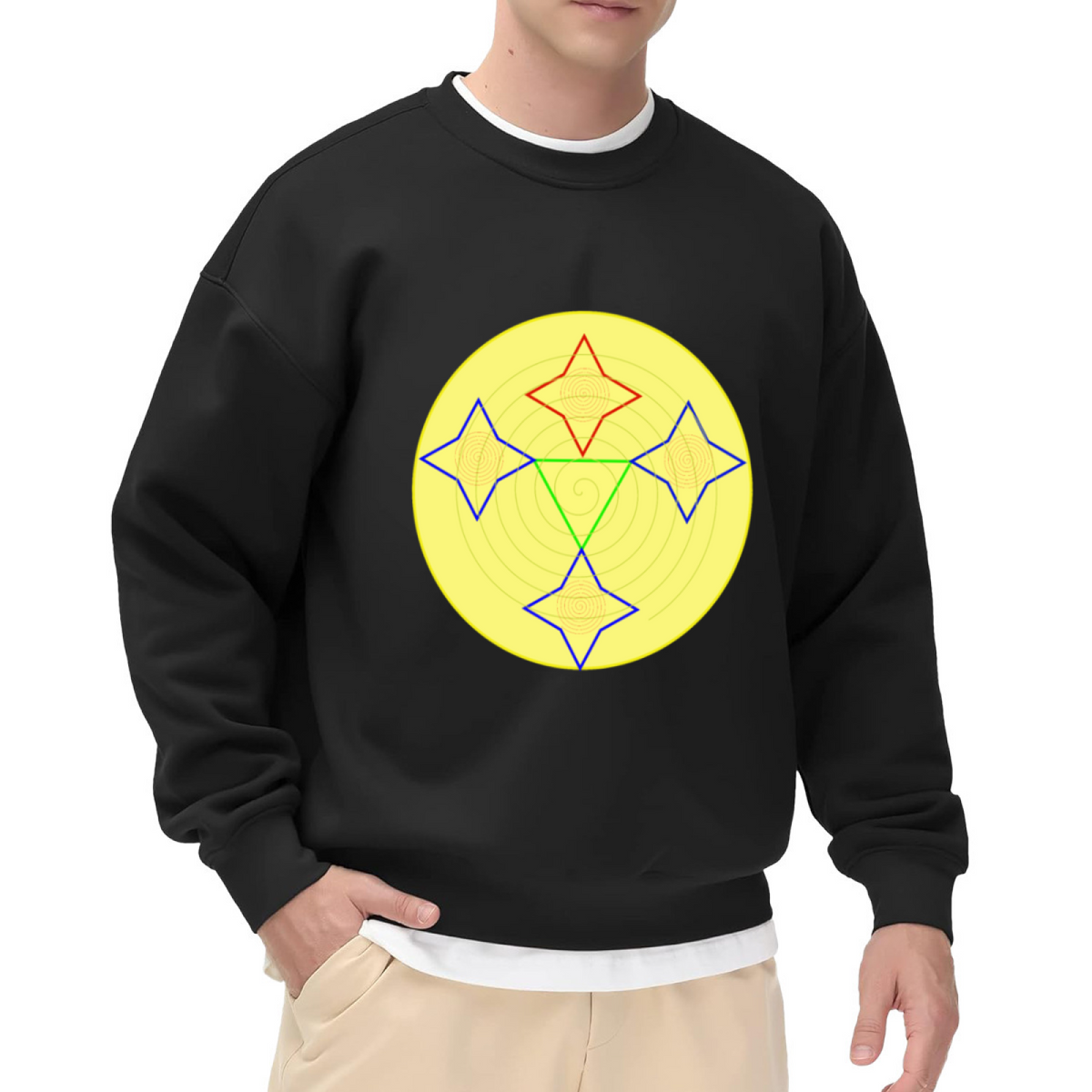 Geometric Diamond Circle Crewneck Sweatshirt | Minimalist Abstract Art Pullover, Modern Shape Graphic Streetwear Top