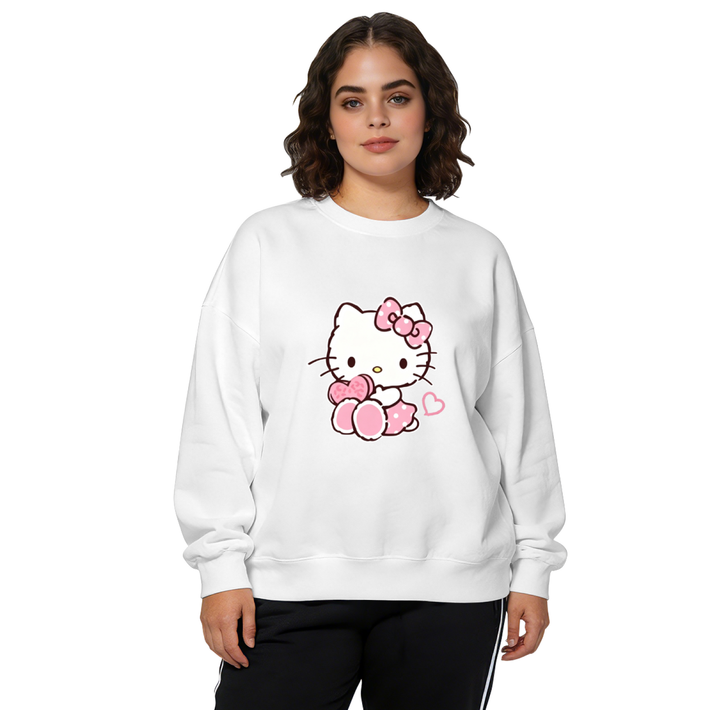 Sweet Hello Kitty Pink Bow & Heart Graphic Crewneck Sweatshirt