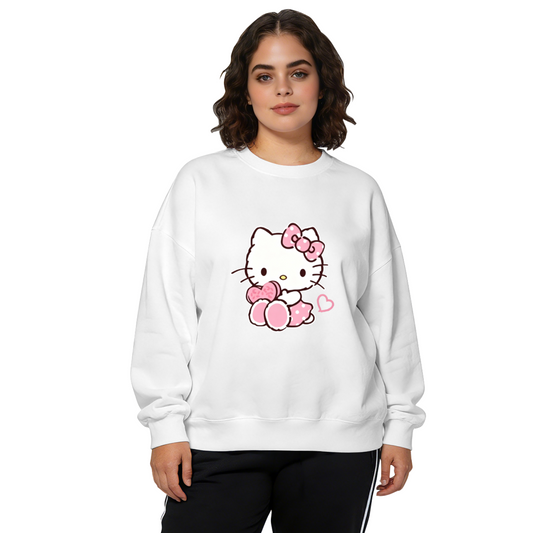 Sweet Hello Kitty Pink Bow & Heart Graphic Crewneck Sweatshirt