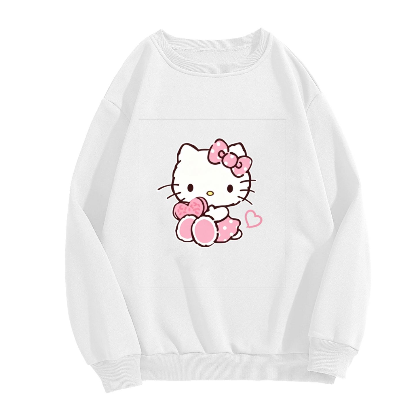Sweet Hello Kitty Pink Bow & Heart Graphic Crewneck Sweatshirt