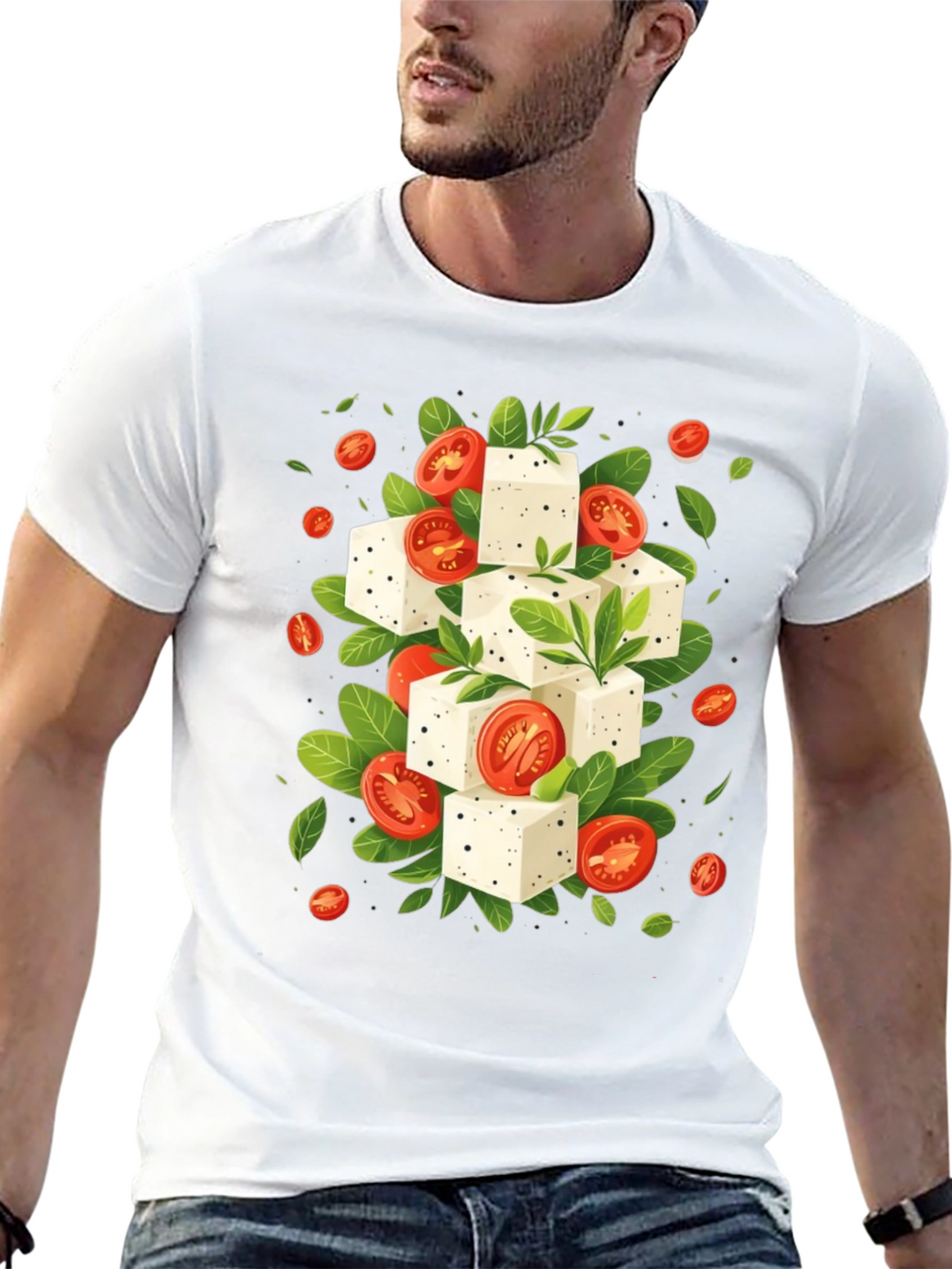 Feta & Tomato T-Shirt - Black Cotton Tee