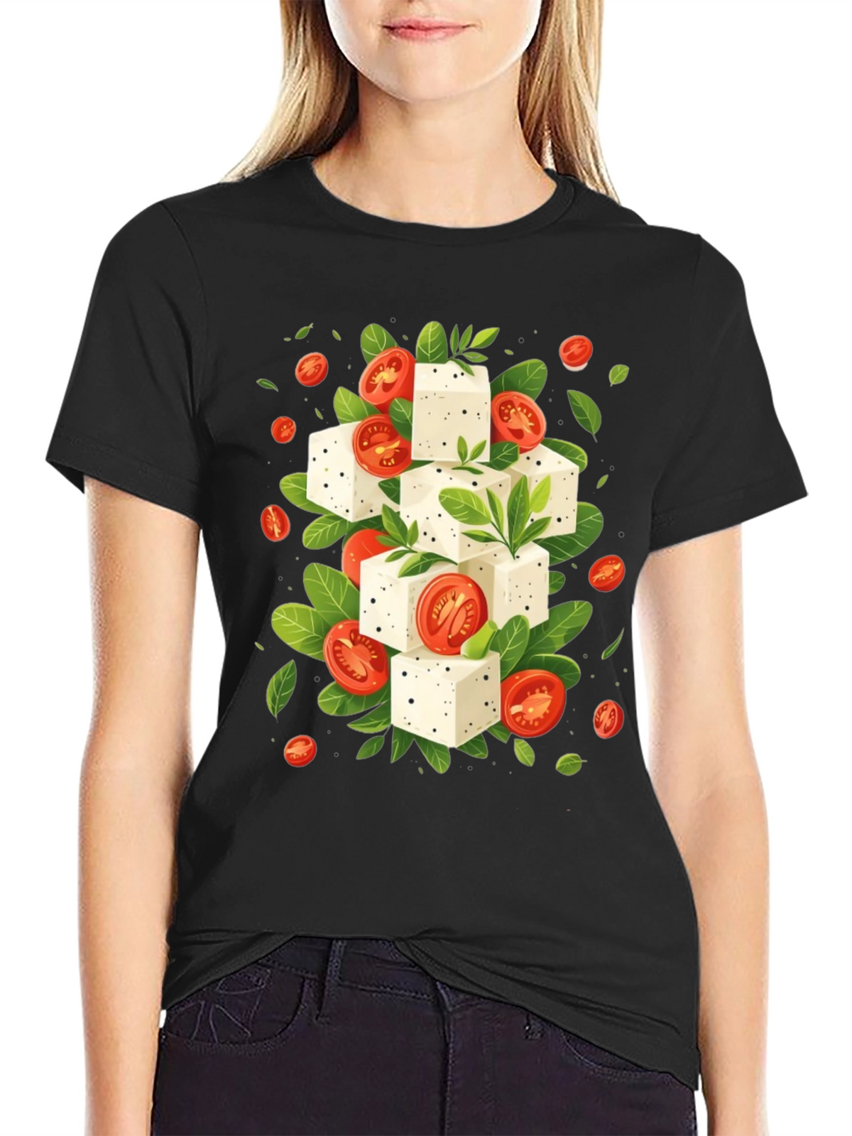 Feta & Tomato T-Shirt - Black Cotton Tee