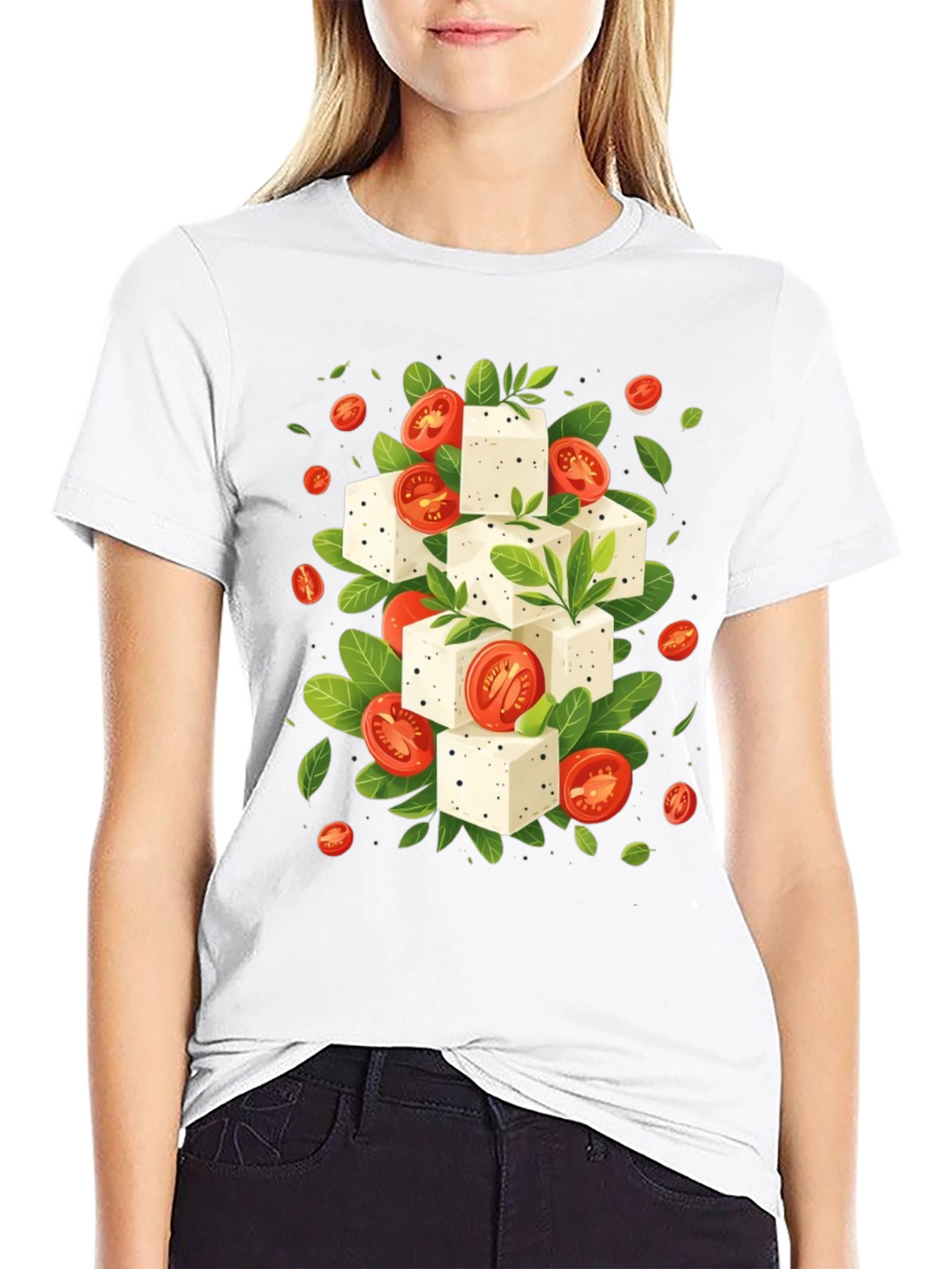 Feta & Tomato T-Shirt - Black Cotton Tee