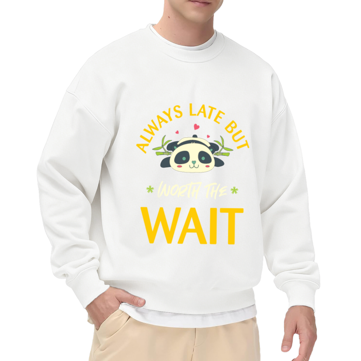 Always Late But Worth The Wait Panda Crewneck Sweatshirt, Cute Cartoon Panda Pullover, Funny Gift