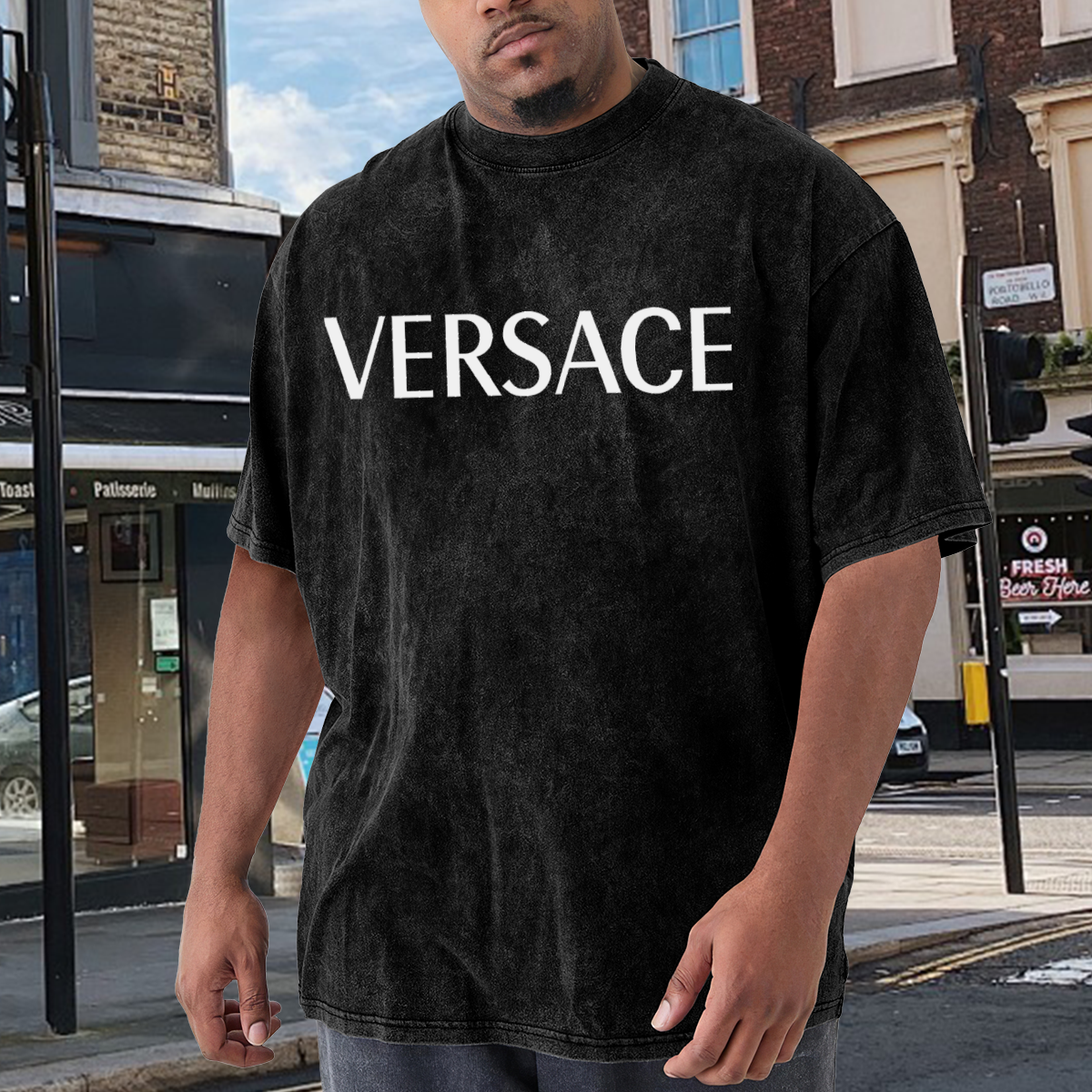 VERSACE Classic White Logo Vintage Washed T-Shirt