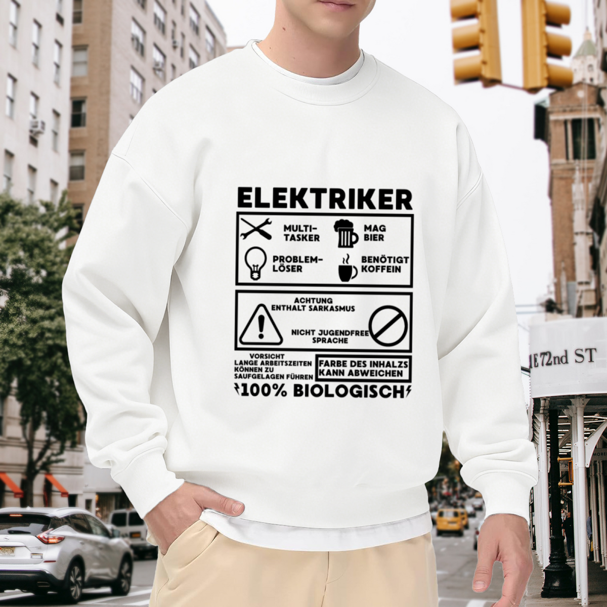 Elektriker German Electrician Warning Label Crewneck Sweatshirt | Funny Trade Sarcasm Pullover (German Text)