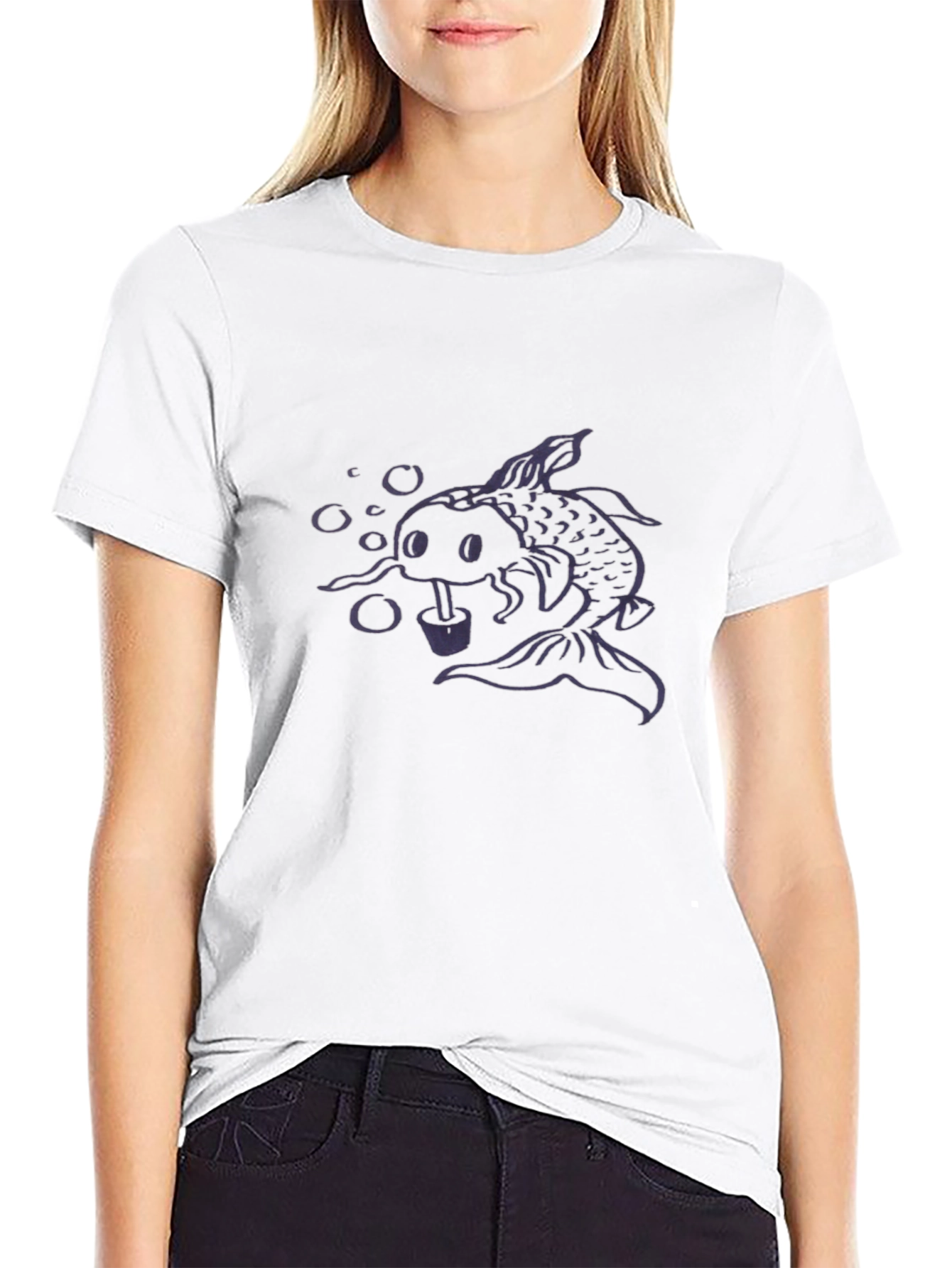 Koi Fish Bubble Tea Graphic Tee - Black