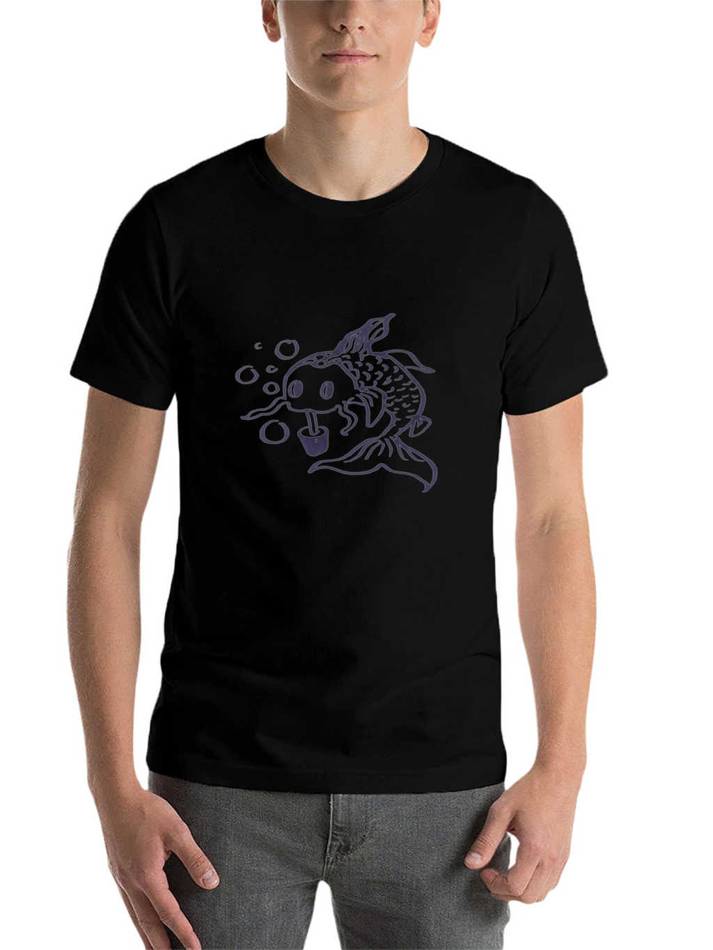 Koi Fish Bubble Tea Graphic Tee - Black